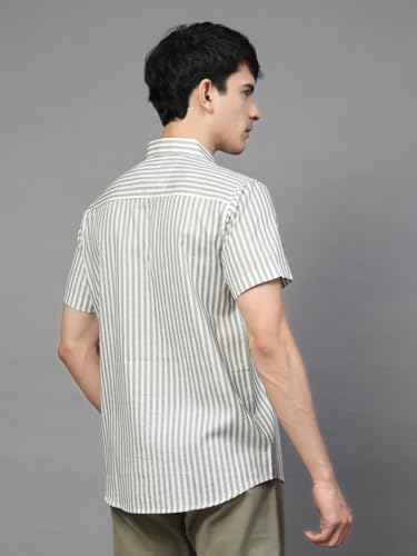 Image of Majestic Man Men's Pure Cotton Striped Half Sleeve Regular Fit Shirt