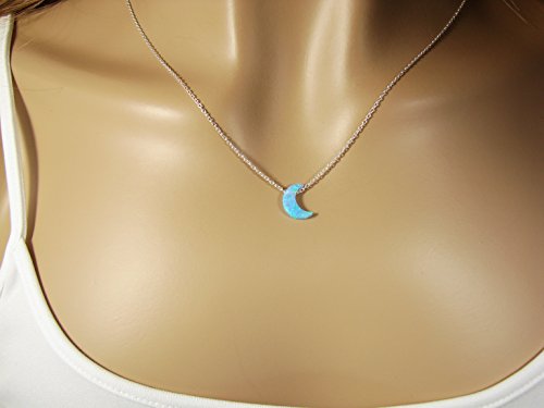 Light Blue Moon Opal Necklace. Half Moon Necklace Crescent lab created Opal Moon Charm Necklace2