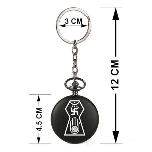 Image of Vintage Gandhi Style Pocket Watch with Engraved Designs & Messages Royal Black Analog for Men Women & Kids Includes Key Ring for car or Bike Keys Ideal Gift