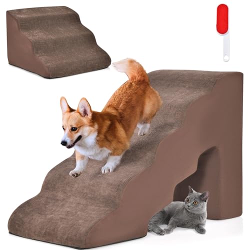 Giantex-Dog-Stairs-Set-5-Tiers-3-Tiers-Dog-Ramps-Combo-High-Density-Foam-Non-Slip-Bottom-Washable-Cover-22-High-Pet-Steps-for-Small-Puppy-Older-Cats-to-Get-on-Bed-Sofa-Couch-Brown - Cucciolini Doodles Giantex-Dog-Stairs-Set-5-Tiers-3-Tiers-Dog-Ramps-Combo-High-Density-Foam-Non-Slip-Bottom-Washable-Cover-22-High-Pet-Steps-for-Small-Puppy-Older-Cats-to-Get-on-Bed-Sofa-Couch-Brown