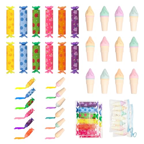 KATLINNA 24 Stück Mini Textmarker, 6 Farbe Bonbonform Textmarker und Eiscreme-Form Highlighter, Süße Textliner, Mini Highlighter Marker für Kinder Geschenke Schule Mitgebsel Kindergeburtstag
