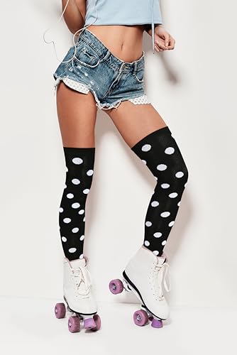 Violet Mist Thigh High Socks for Women Novelty Polka Dot Over the Knee High Socks Black Funny Extra Long Sock Thigh Highs4