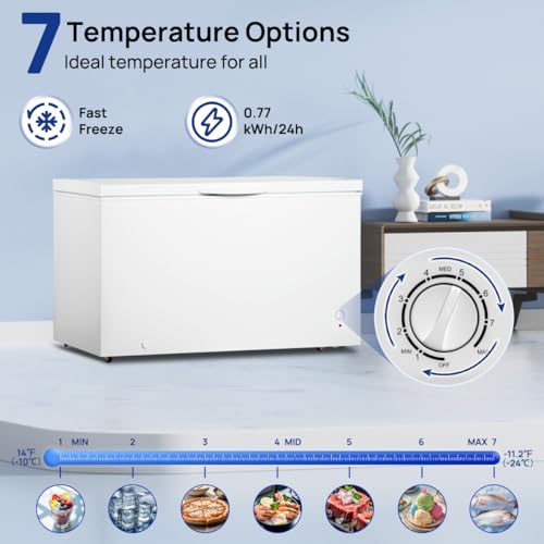 Image of Smad Chest Freezer 18 Cu. Ft. Deep Freezer with Removable Basket, Energy-Saving, Garage Ready, Commercial Freezers 7 Adjustable Temperature, 4 Wheels, Low Noise, for Meat, Families, Outdoor, White