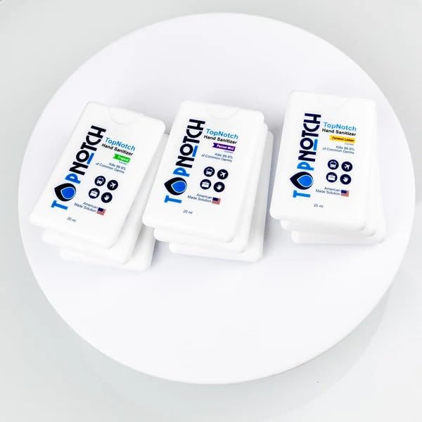 TOP NOTCH Hand Sanitizer, Pack of 24 Pocket Spray (20ml) Variety Pack Tropical, Pineapple, Bubble Gum