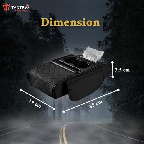 Image of TANTRA Premium Car Armrest Cushion Organizers, 5-in-1 Center Console Cover with 2 Storage Bags Cup Holder, Tissue Box Slot, Phone Slot for Sedans, Car Accessories Interior Organizers (Black)
