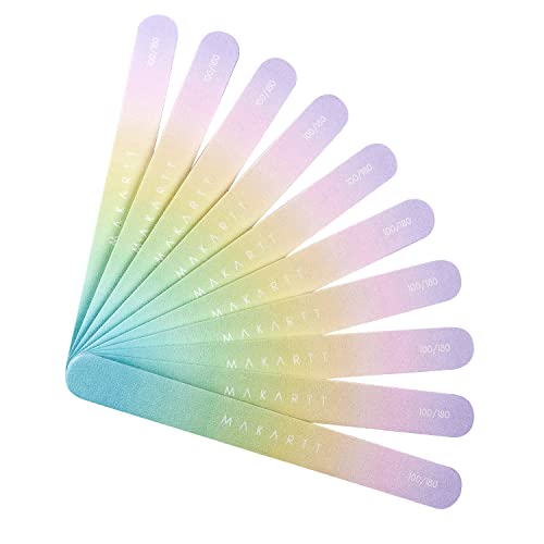 MAKARTT Nail File 100 180 Grit Nails Files for Acrylic Nails Poly Nail Gel Double Sided Washable 10 Nail File Kit Set Nail Accessories Manicure Tools F-01