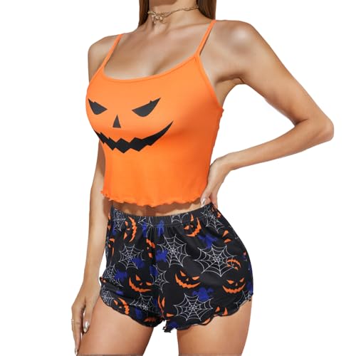 Image of American Trends Cute Pajamas for Women Strawberry Print Cami Top and Shorts Pj Set Two Piece Pajama Set Sleepwear Sleep Set
