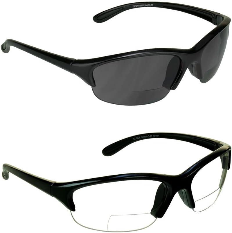 proSPORT Bifocal Sunglass Safety Reader Men Women ANSI Z87.1 Smoke Brown Clear Lenses Pink Black TR90 Frame