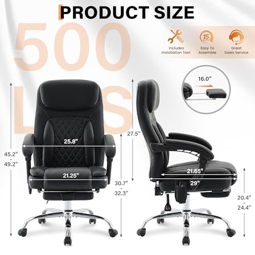 Image of 500LBS Massage Office Chair, 6 Points Vibration & Heat Executive Office Chairs, 135Reclining Comfy Desk Chair with Foot Rest, Wider & Thicker Seat Cushion, PU Leather Big and Tall Gaming Chair, Black