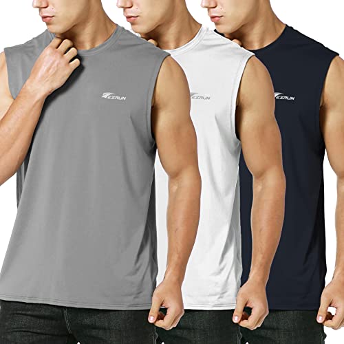 EZRUN Men's Sleeveless Shirt Quick Dry Workout Swim Shirt Gym Muscle Athletic Beach Tank Top Big and Tall