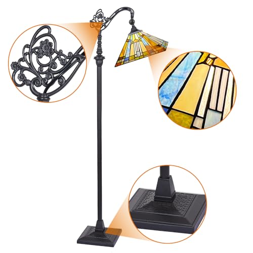 Capulina Tiffany Floor Lamp H62 Tall Antique Mission Style Stained Glass Soft Light Arched Gooseneck Adjustable Angle Reading Lamp for Living Room Bedroom - Image 5
