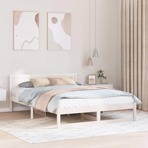 Genérico Estructura de Cama 160 x 200 cm Madera de Pino Macizo, Camas y somieres Blanco,873266