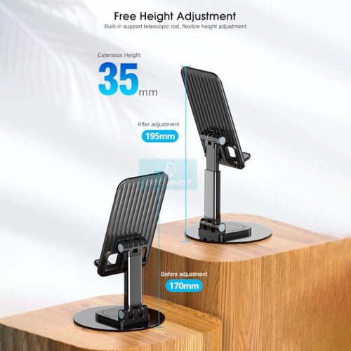 Image of AeroGrip Mobile Stand for Desk, 360 Rotatable Adjustable Height Phone Stand, Tabletop Holder, Anti-Slip Metal Base Foldable Portable Stand for iPhone 17 /16 /15, Samsung Galaxy & Smartphones