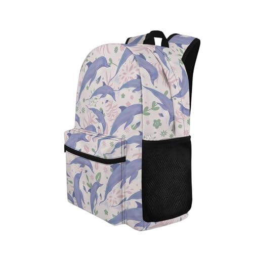 Dolphin Flower Cute Backpack For Unisex Kids Sea Animal 17 Inch Elementary School Backpack Rucksack Daypack2