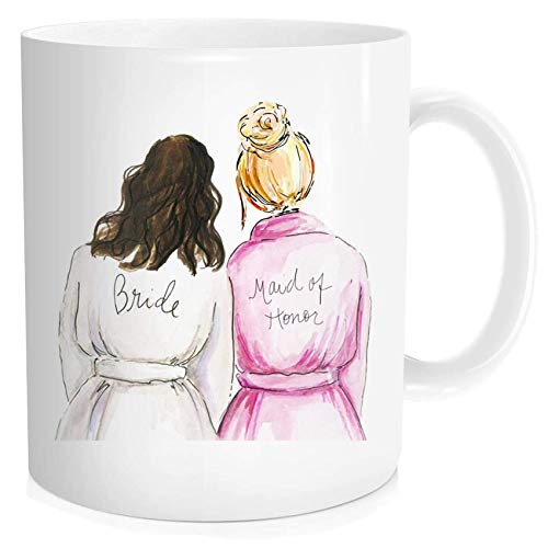 Waldeal Maid Of Honor Bestie Coffee Mug, Bridal Shower Gift for Bride Wedding, Best Friend Sister, White Fine Bone Ceramic 11 OZ
