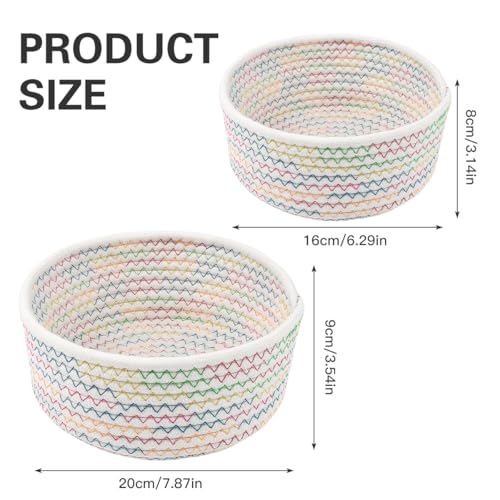 2er Set Aufbewahrungskorb Baumwollseil Geflochten runde körbchen organizer körbe Geflochte Aufbewahrungskorb für Badezimmer Wickeltisch Zubehör Flechtkorb Baumwolle Deko Kinderzimmer Spielzeug