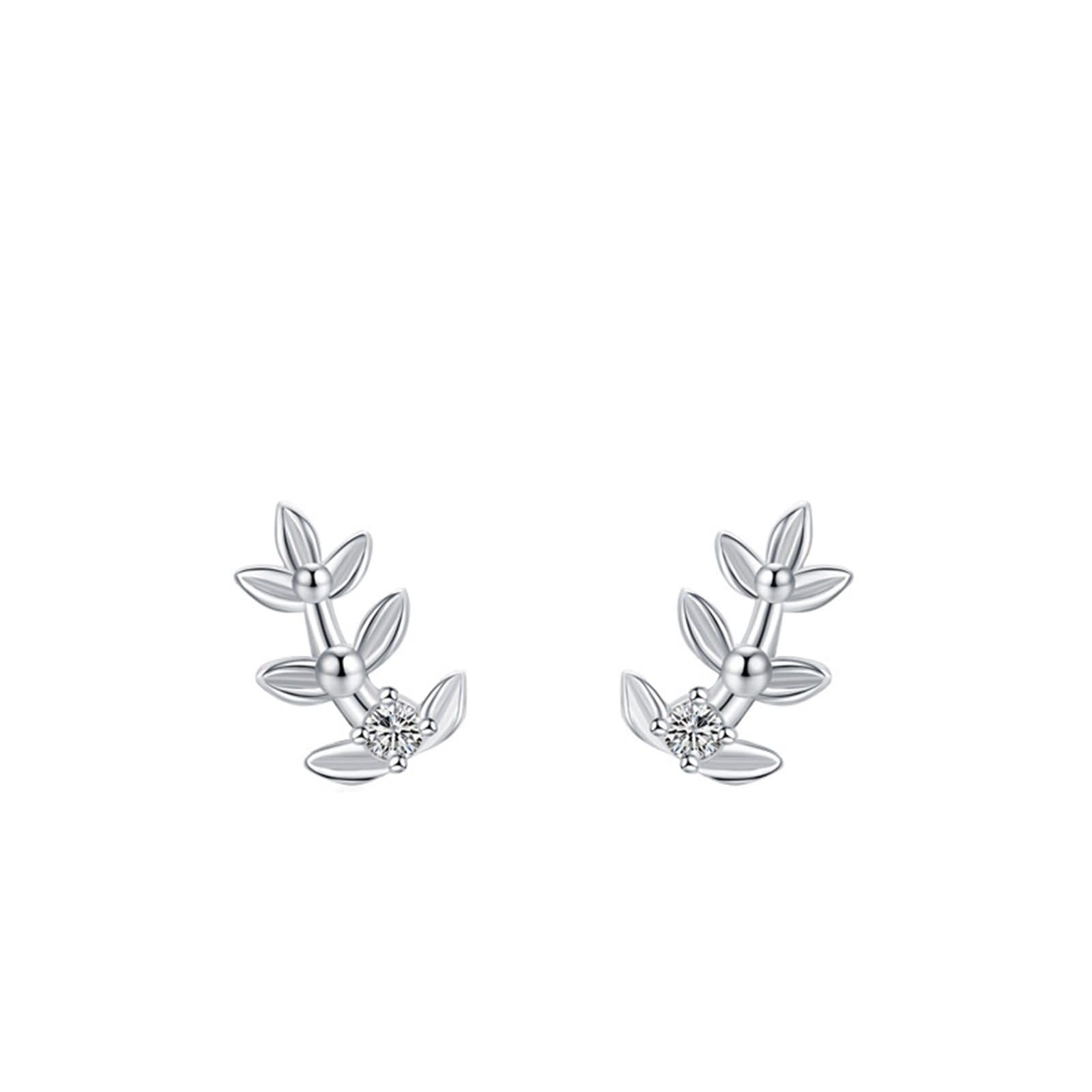 Kolczyki sztyfty białe złoto 750 585 375 damskie kolczyki damskie proste gałązki i liście z okrągłymi kolczykami Moissanite na wesele, bez niklu, prawdziwa biżuteria, białe złoto