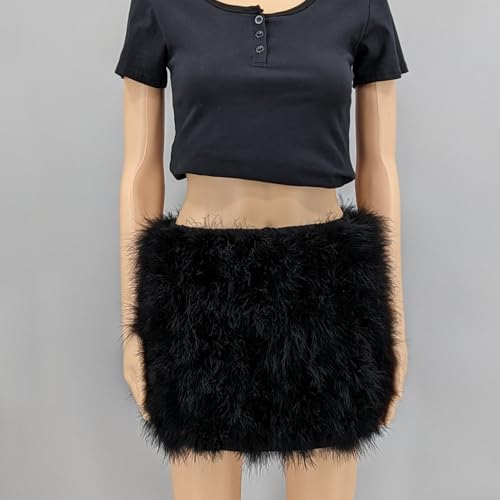 LVCOMEFF Women Feather Skirt Hot Short Dress Mini Elastic Skirt Furry Fluffy Clubwear Holiday2