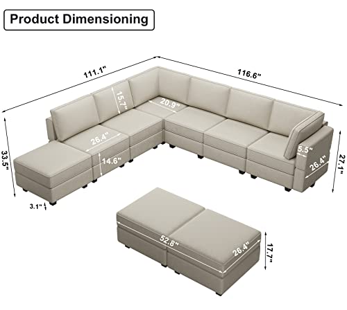 Belffin Modular Sectional Sofa with Ottoman Velvet L Shaped Corner Sofa Set Convertible Sectional Sofa with Chaise Velvet Grey…