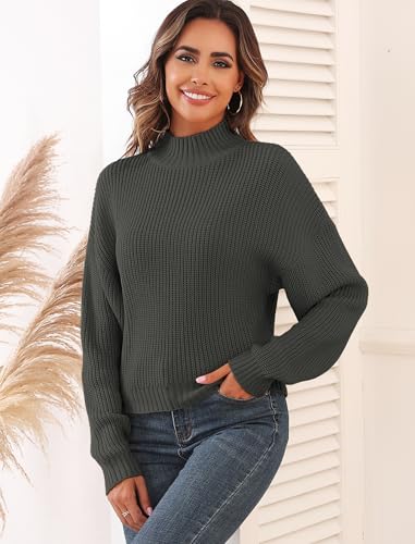 Image of ZAFUL Women's Cropped Turtleneck Sweater Lantern Sleeve Ribbed Knit Pullover Sweater Jumper