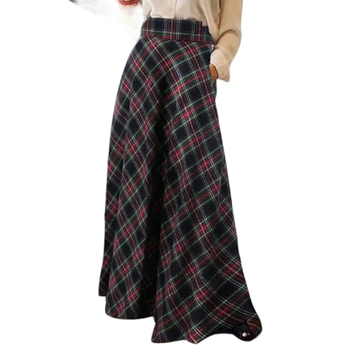 MdybF Gonna Lunga Donna Donne di Grandi Dimensioni Vestiti Eleganti Che Controlla Camicie Casual Alta Gonna Maxi Gonna Femminile A-Line-Un Nero-5xl