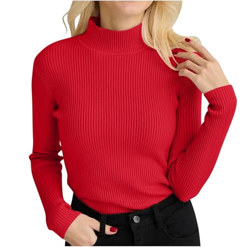 Ninedayx Suéteres para mujer, cuello semitortuga, elegantes suéteres de invierno para mujer, elegantes, color sólido, túnica sencilla, manga larga, térmica, ajuste clásico, blusas cómodas y básicas,