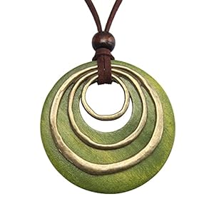 GelConnie Leather Cord Necklace Chain Multilayer Wooden Pendant Necklaces Vintage Jewelry Boho Long Sweater Necklace for Women Men