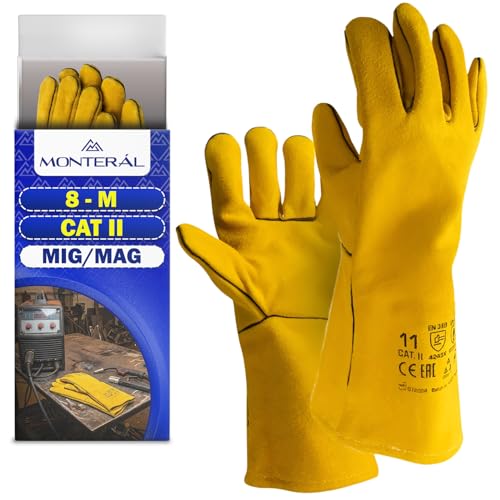 MONTERAL 1 Pares Guantes Soldador Talla 8 M Protección Cat II para Trabajos de Soldadura MIG y MAG - Guantes de Soldador Utiliza en Obras de Construcción Talleres Producción y Trabajos Mecánicos