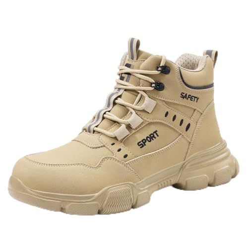 MlYJmer Zapatos de Seguridad Hombre a Prueba de pinchazos Botas de Trabajo Zapatillas de Deporte Botas con Punta de Acero Botas de protección,Beige,38.5 EU
