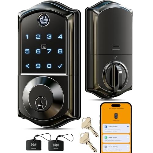 Veise VE017 Fingerprint Smart Door Lock, App Control, 7-in-1 Keyless Entry, Auto Lock, Emergency Power Port, Electronic Touchscreen Keypad, Biometric Smart Locks for Front Door, Matte Black 