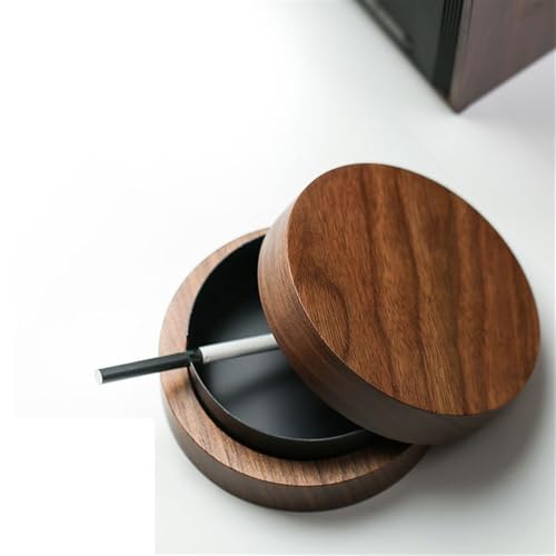 Cendrier rond en bois de noyer extérieur et intérieur avec insert en acier portable