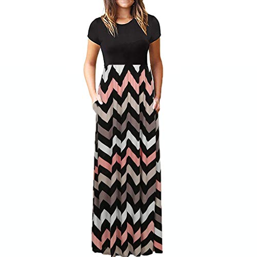 Preisvergleich Produktbild BURFLY Damen Rundhalsausschnitt Kurzarm-Nähte Kleid Sommer böhmisches dünnes Strandkleid Mehrfarbig Multi-Code