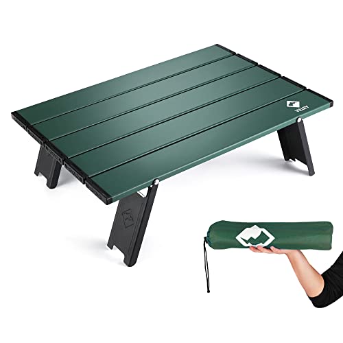 VILLEY Portable Mini Folding Beach Table, Ultralight Aluminum Side Table with Carry Bag for Camping, Picnics, and Outdoor Activities - Green
