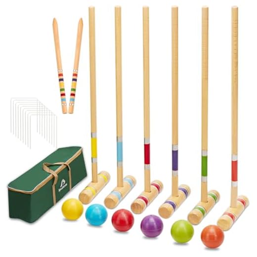 ApudArmis Six Player Croquet Set with Premiun Pine Wooden Mallets,Colored Ball,Wickets,Stakes - Lawn Backyard Game Set for Adults/Kids/Family (Large Carry Bag Including)