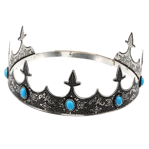 POPETPOP Corona Vintage para Hombres Adultos Corona Real Retro con Azul Enjoyada de Fiesta Ligera y Resistente para Cosplay Cumpleaños y Bodas