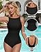 SUUKSESS Women Sexy One piece Tummy Control Swimsuit Ruched High Neck Slimming Swimwear 2025 Low Back Bathing Suit(Black,Large)