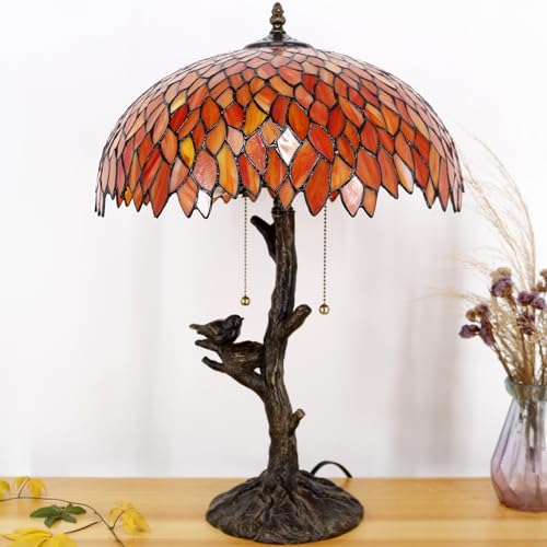 Image of 16Inch Tiffany Lamp Shade Replacement Only(Wisteria Red Orange) | Stained Glass Lampshade Fit For Table Lamps FLoor Lamp Ceiling Fixture Pendant Hanging Light Home Office Decoration