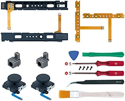Mcbazel 18 in 1 Replacement Repair Kit for N-Switch Joy-Con with Screwdrivers Opening Tool, 3D Left Right Analog Joysticks, Buckle Lock, Charging Port Slider, Button Sync Flex Cable Set (NOT for Switch 2)