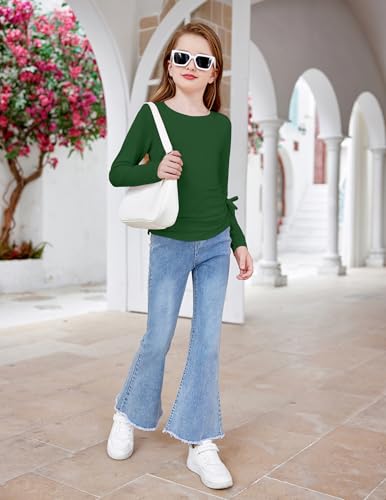Image of Arshiner Girls Long Sleeve Shirts Ruched Knot Side Tunic Blouse Tee Tops