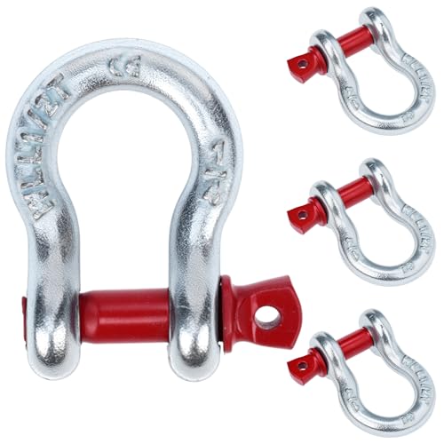 QWORK® 4 piezas grilletes curvos de 0.5T, grillete cargas acero galvanizado para equipos de exterior y de elevación