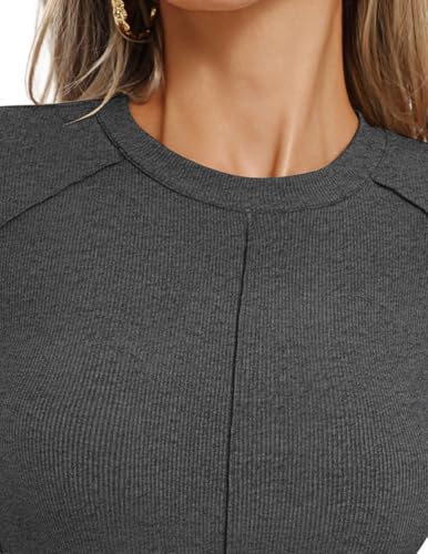 Image of Kate Kasin Fall Women Fitted Long Sleeve Shirt, Ribbed Knit Crewneck Top