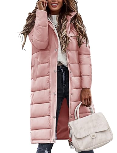 Tuopuda Abrigos de Acolchado para Mujer Chaqueta Larga con Capucha de Invierno Cálido y Elegante Coat Abrigo Largo Gruesa para Exteriores, Rosa, L