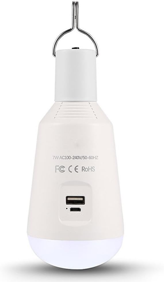 Anera Portable Mini led Camping Light Bulb,7W Multi-Functional USB Charging Camp lamp Bulb with Rechargeable Battery,50W Replacement E27 7W LED Bulbs 8000K RA80 560LM,with Hanging Hook,Not Dimmable