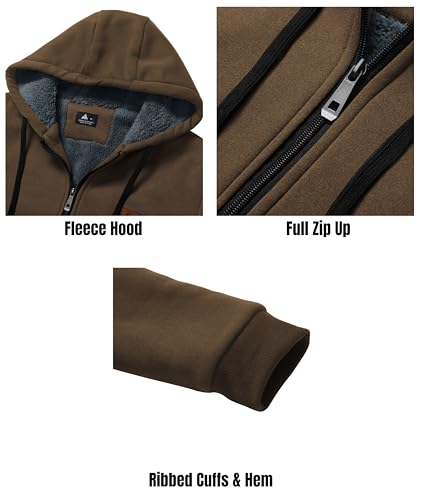 Image of Little Beauty Fleece Hoodies for Men Winter Thick Jackets Sherpa Lined Zip Up Sweatshirt With Kanga Pocket