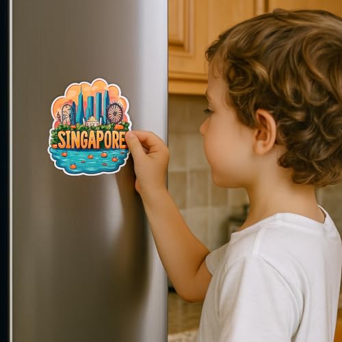 Image of Naxon Singapore Country Theme Souvenir Wooden Refrigerator Stylish Fridge Magnet - Fridge Decoration Magnet for Kitchen & Home Decor | Perfect Souvenir Gift | Size 3x3 Inches | Pack of 1