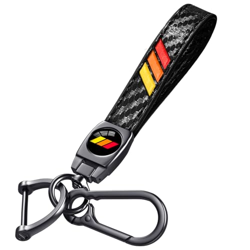 Image of Black Keychain for Toyota Tacoma 4Runner Tundra TRD Camry Rav4, Black Leather & Metal Key Ring with Tri-Color Stripe Logo, Car Key Chain Holder Accessories