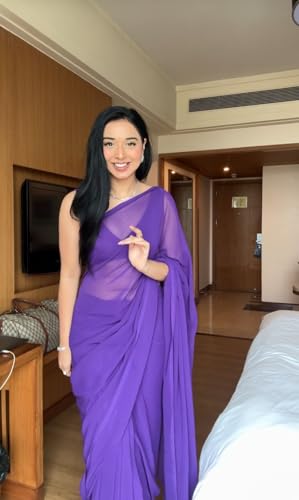 Image of StyleScope Women's Plain Georgette Ready To Wear One Minute Saree With Unstitched Blouse Piece (Kalki)