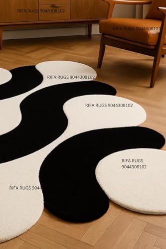 Image of Hand Tufted Carpet Nz Wool with Silk Abstract Design Non Slip Luxury Exclusive Rectangular Carpet for Living Room Bedroom (Size : 5x8 Ft, 152x244 CM), Multicolor