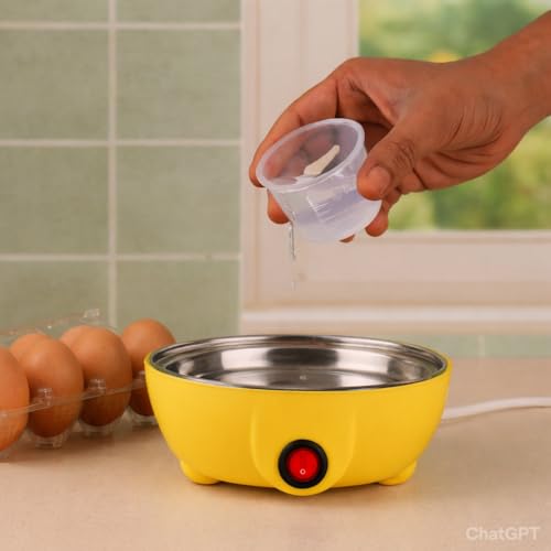 Image of Electric Egg Boiler | 350 Watt | Boils Upto 7 Eggs | Automatic | 3 Boiling Modes | Overheat Protection | Egg Poacher| Stainless Steel Heating Plate, Measuring Cup | 75ml | Plastic | YELLOW