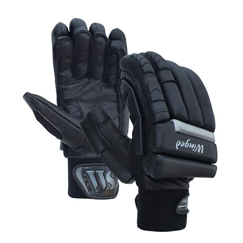 Image of WHITEDOT Sports Winged Cricket Batting Gloves||Suitable for Boys|Small Right Hand||Black, Leather